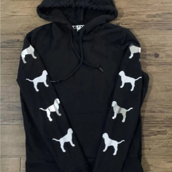 PINK Victoria's Secret Black Hoodie with dog / pup - Picture 1 of 6